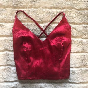 SHEIN SATIN STRAP CRISS CROSS BACK RED CROP TOP - SIZE S